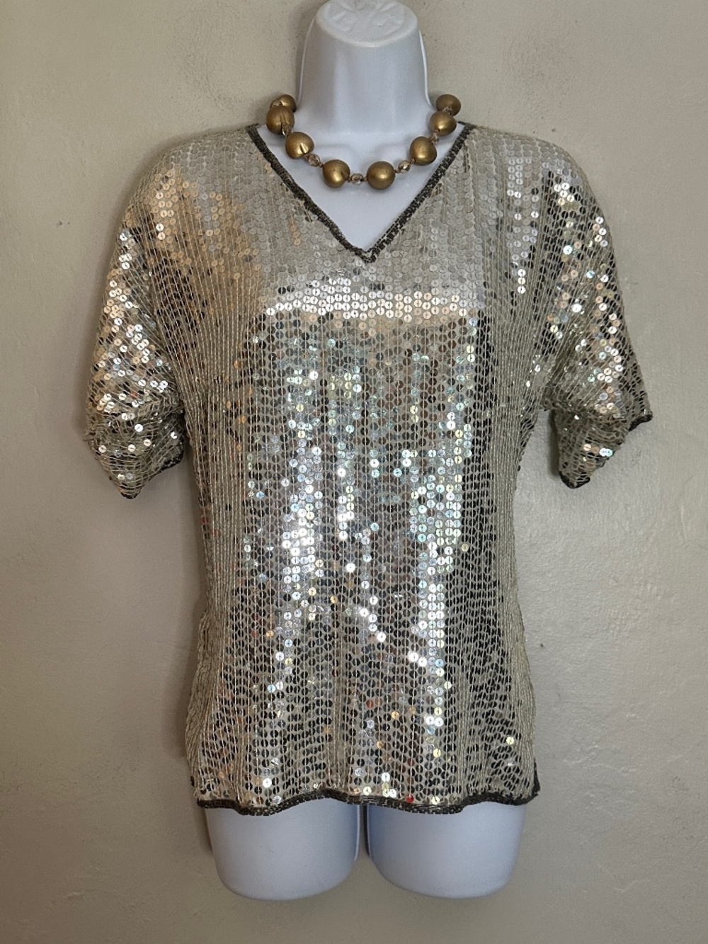 Lew Magram Sequined Silk Blouse Small Gently worn 20" armpit to armpit 23" drop